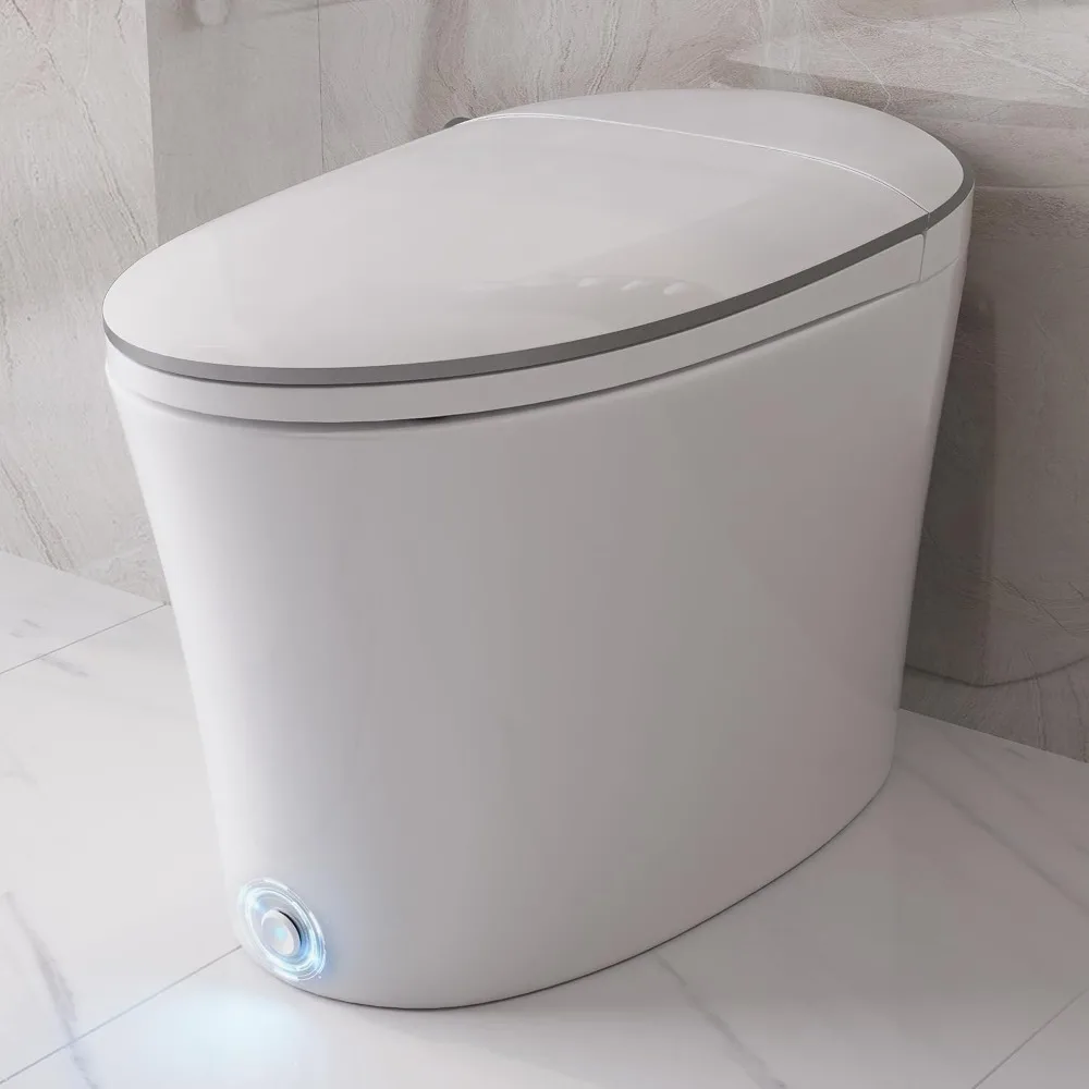 

Elongated One Piece Toilet with Auto & Blackout Flush, Foot Kick Sensor, Smart Toilet with Heated Seat, Night Light