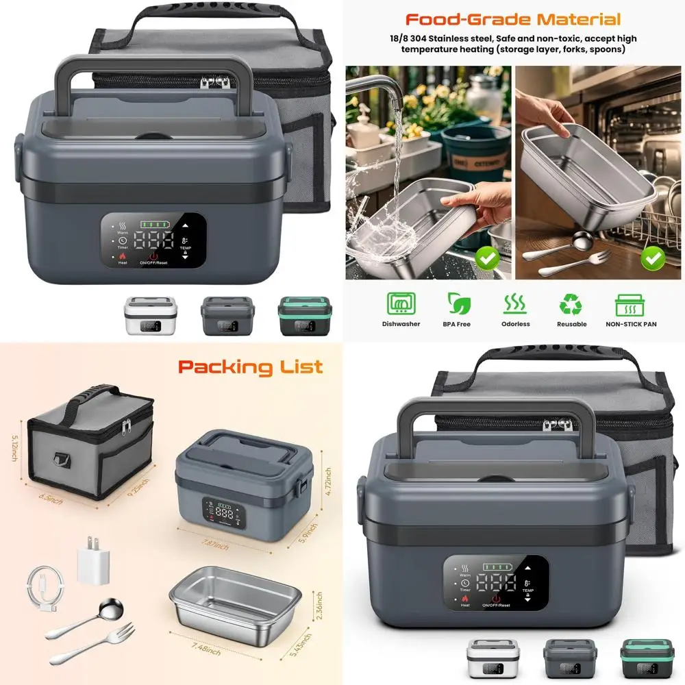 

Rechargeable Electric Lunch Box - Portable Food Warmer for Adults, Men & Women - Insulated Bag & Spoon Included