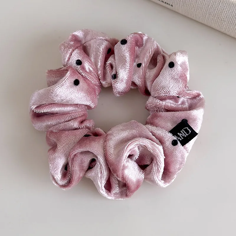 Scrunchie Polka Dot Velvet Multicolor Sturdy Hair Elastic Band for Ponytail Office Work Daily Elegant Womens Hair Accessory