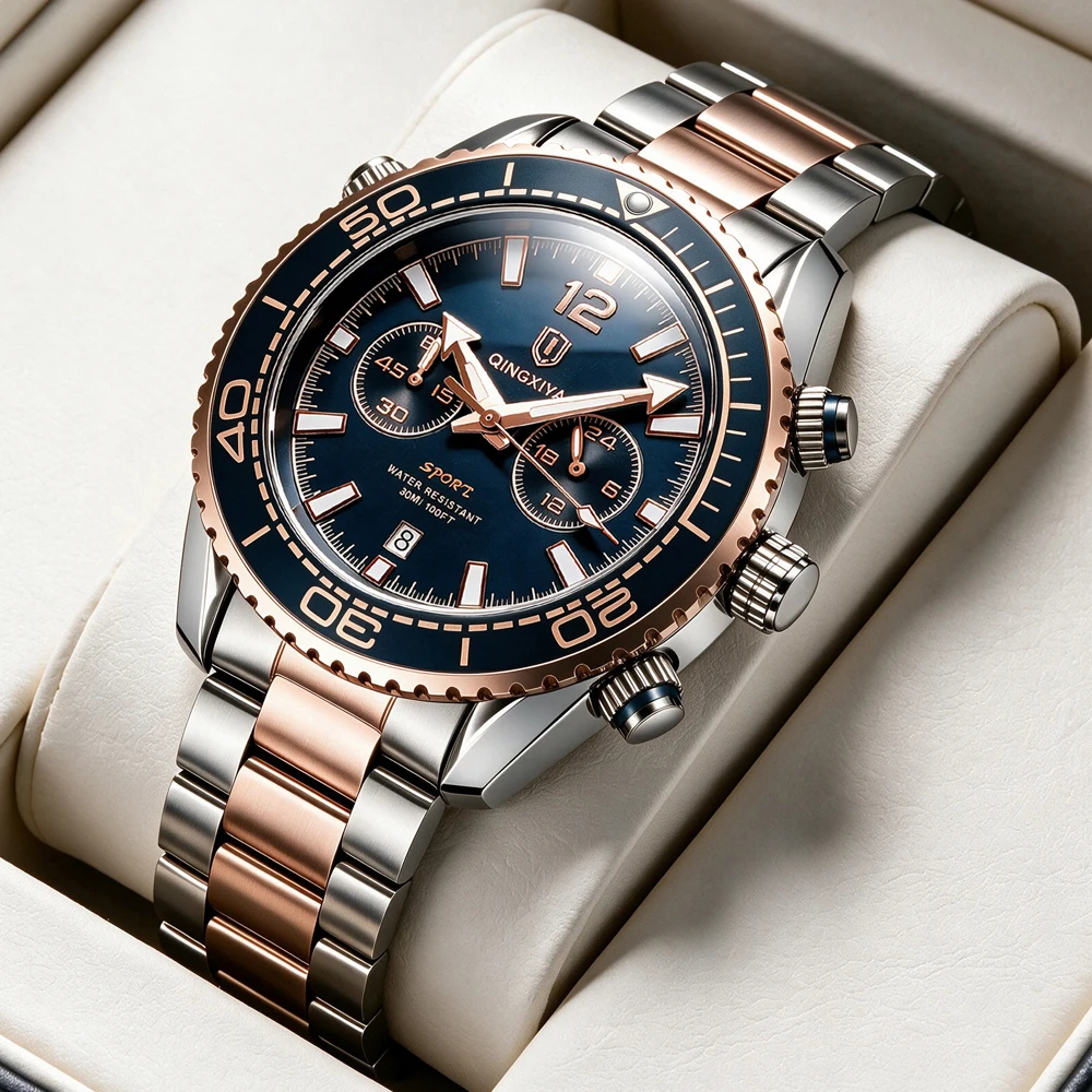 QINGXIYA Modische, kreative Herren-Quarzuhr, wasserdicht, leuchtend, Sport-Chronograph, Herrenuhr mit Datumsanzeige, Business-Uhren für Herren, Reloj – Detail 1