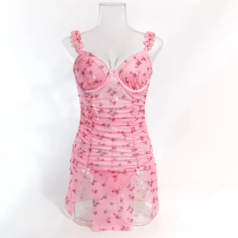 

Bikini lingerie printed Valentine's Day camisole nightdress uniform temptation thong set