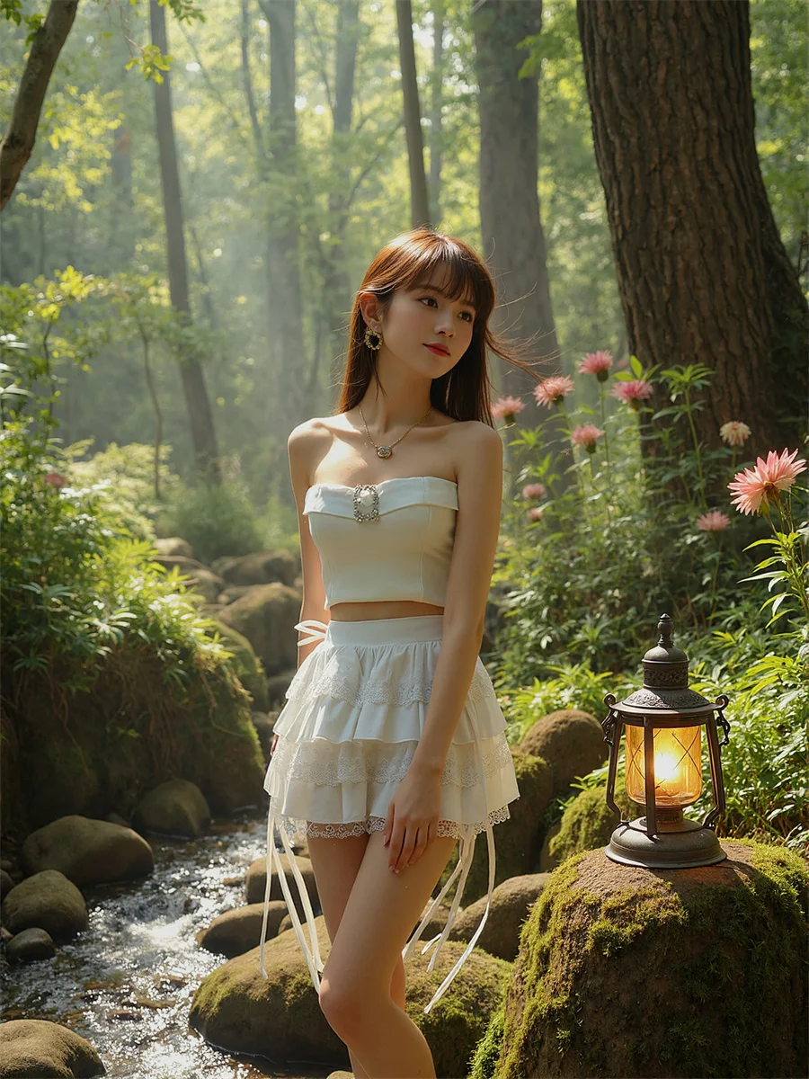 

Lace Patchwork Sweet Skirts Womens Mesh Tulle Layered Elegant Chic Ruffled Flowy Banquet Prom Party Skrits Silver