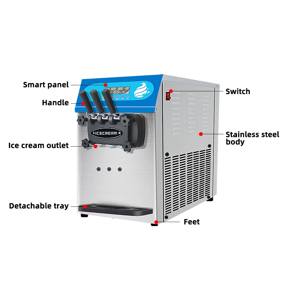 

Table Top 3 Flavors Soft Serve Ice Cream Machine New Design Heavy Duty Fruit Restaurant Gelato Machine