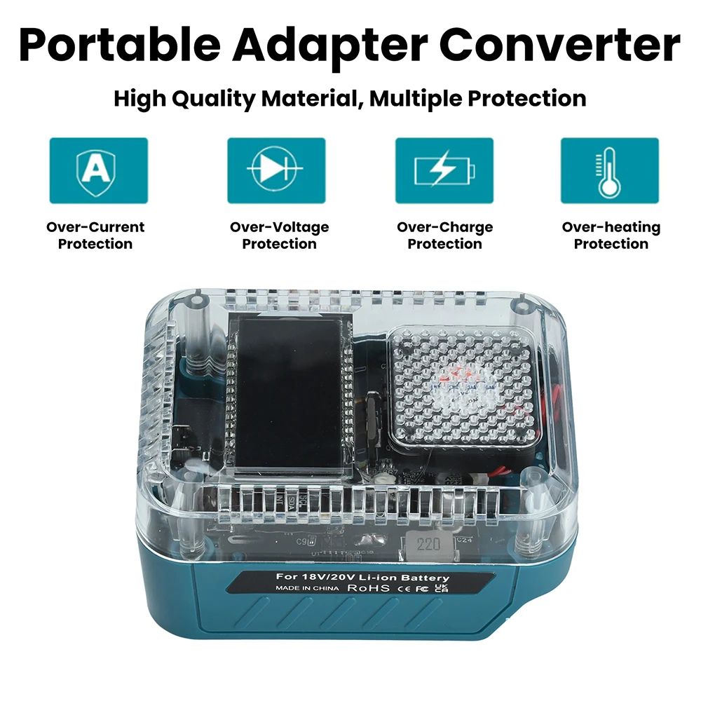 

Digital Lithium Battery Adapter Converter For Makita Type-C Power Bank Bidirectional charging discharging PD QC Fast Charge 140W