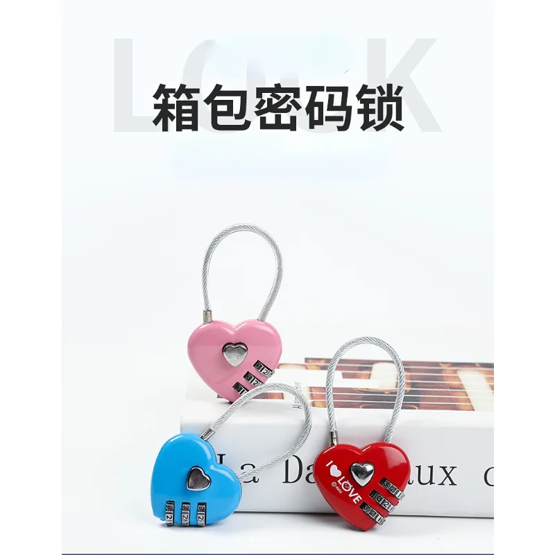 Creative heart-shaped combination lock fashion cute padlock zinc alloy wire rope lock digital door lock  door lock