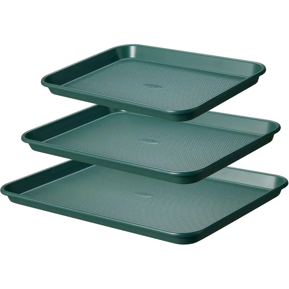 3-Piece Nonstick Cookie Sheets, Olive Green | 13, 15 & 17-Inch, Carbon Steel Baking Pans Set, Easy-Release, Oven Safe Up to 446°