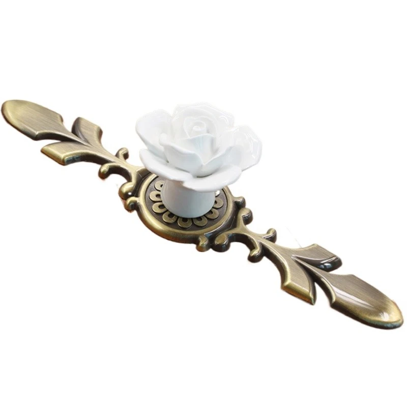 Vintage Furniture Handle Door Knobs Drawer Cupboard Kitchen Pull Handle Rose Flower Ceramic Cabinet Handles Retro Hardware