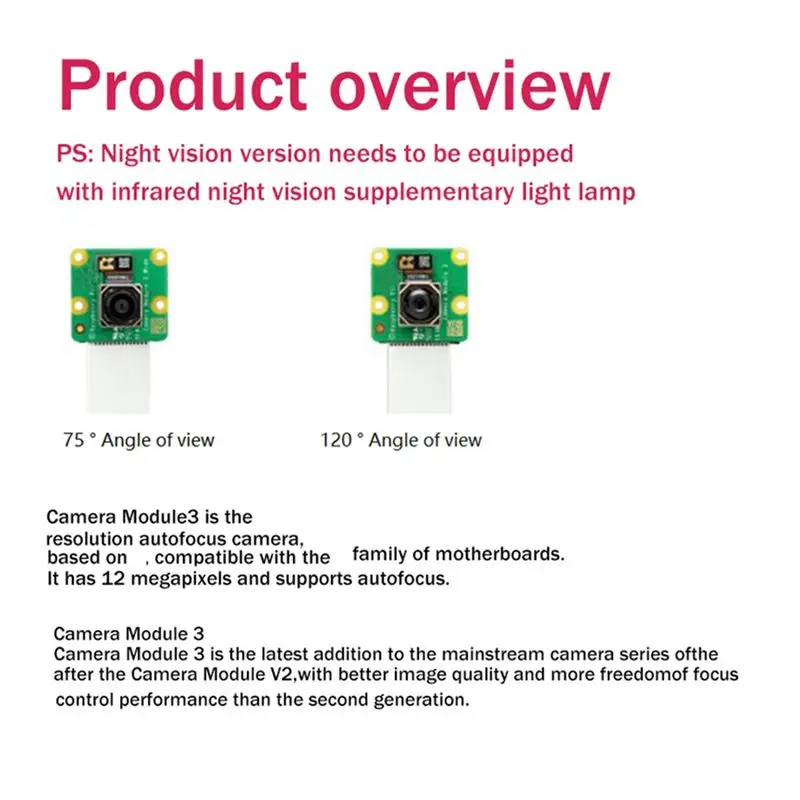 A72Z For Camera Module 3 Camera 12MP HD Camera HDR Auto Focus Camera Module 75° Camera Module