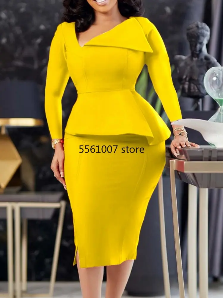 Spring Autumn Africa Clothing Long Sleeve Dress African Dresses For Women Sexy V-Neck Perspective Slim Dress Office Lady Party