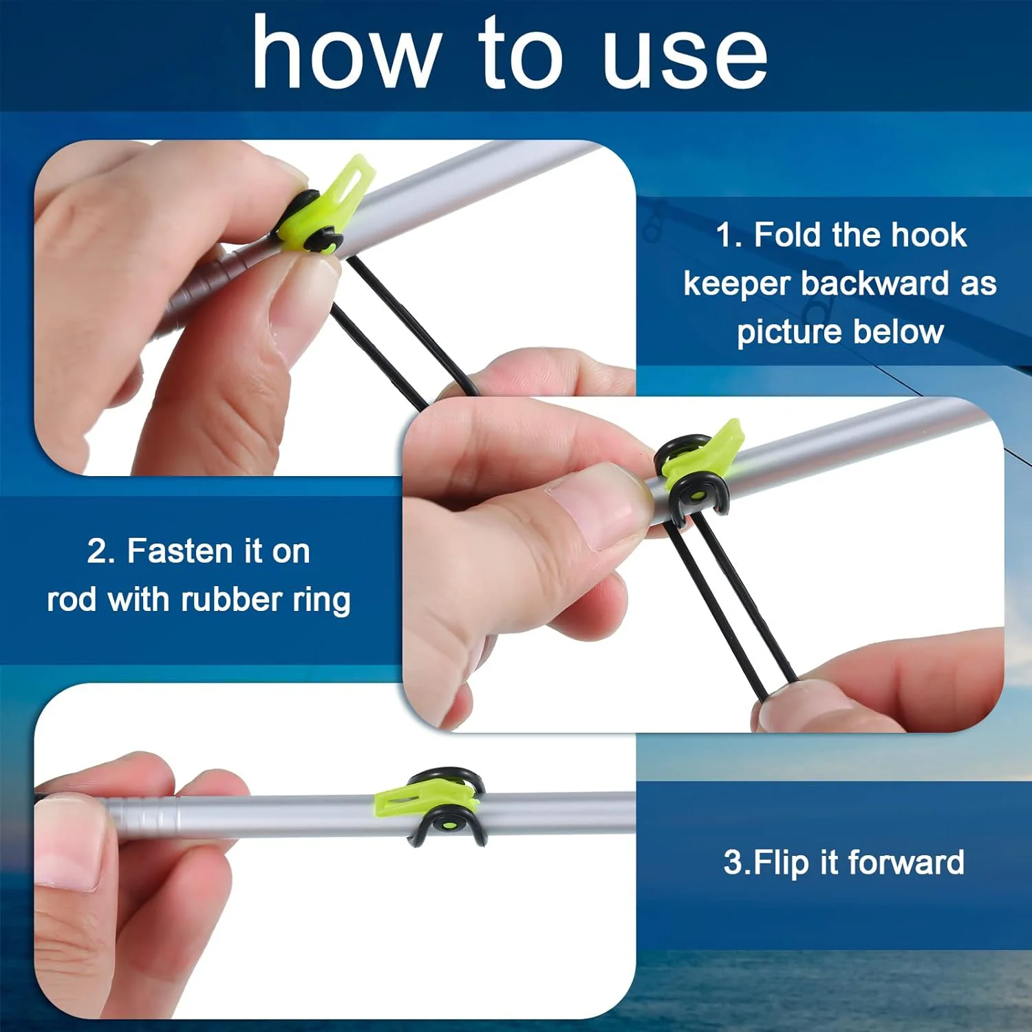 Fishing Rod Hook Keeper with 2 Size Elastic Rubber Rings Easy Adjustable Plastic Fishing Pole Hook Keeper Springs 10pcs a set