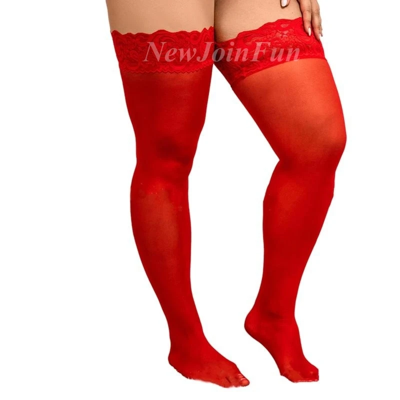 NEWJOINFUN Büyük Boy Kadın Artı Boyutu Çorap kaymaz Şeffaf Dantel Üst Seksi Uyluk Yüksek Uzun Çorap Büyük Çorap Büyük Boy