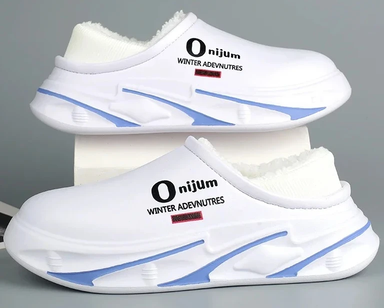 

Новинка 2026, зимние мужские тапочки из хлопка, сохраняющие тепло, повседневная уличная нескользящая модная мужская обувь, модные универсальные тапочки для пар из ЭВА