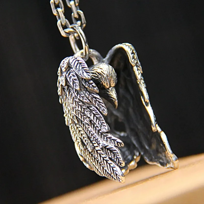 Real Personality Trend Jewelry Evil Psychic Crow Sterling Silver s925 Men's Pendant Retro Feather Bird Pendant