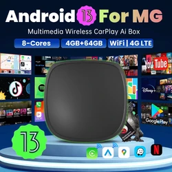 Android 13 TV Box Wireless CarPlay Android Auto 4G LTE GPS For Netflix YouTube For MG ZS EV MULAN MG4 MG5 EHS MARVEL R MAXUS