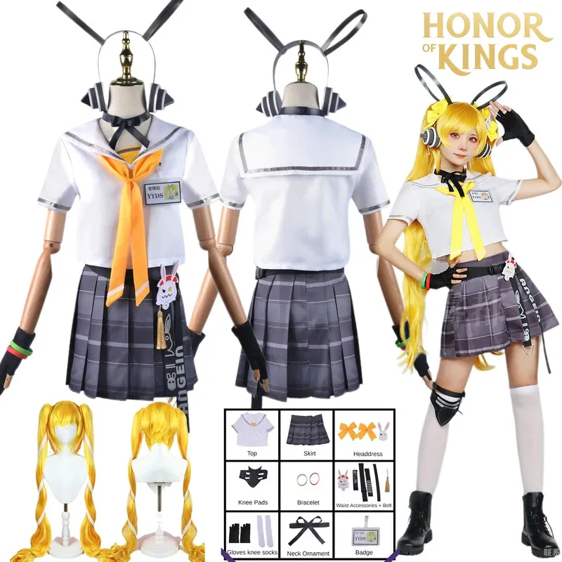

Game Honor of Kings Angela Cosplay Costume JK Dress Uniform Wig Full Set with Earphones Suit for Women Halloween Party disfraz