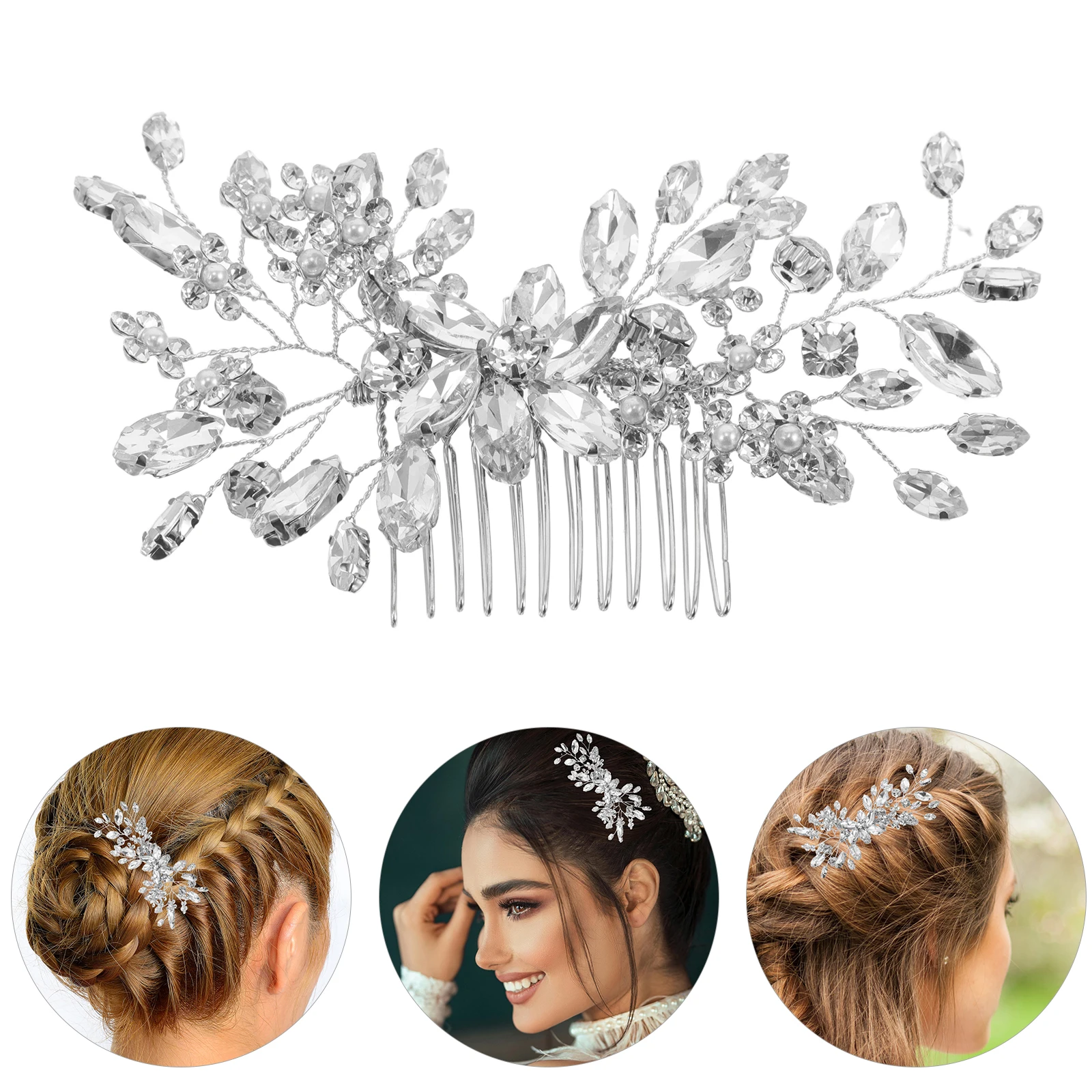 

Crystal Hair Comb Colorful Bridal Accessories Wedding Combs Rhinestone Hair Piece For Brides Elegant Durable Comfortable Design