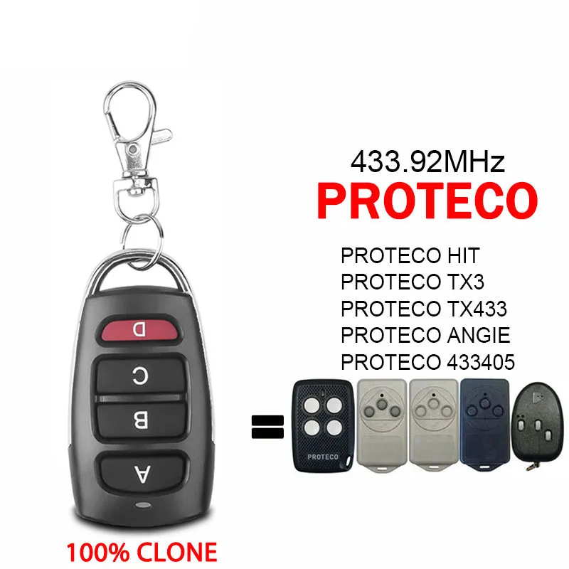 PROTECO TX433 ANGIE 433405 TX3 HIT Remote Control Garage Door Opener 4 Buttons 433.92MHz Fixed Code PROTECO Remote Control TX433