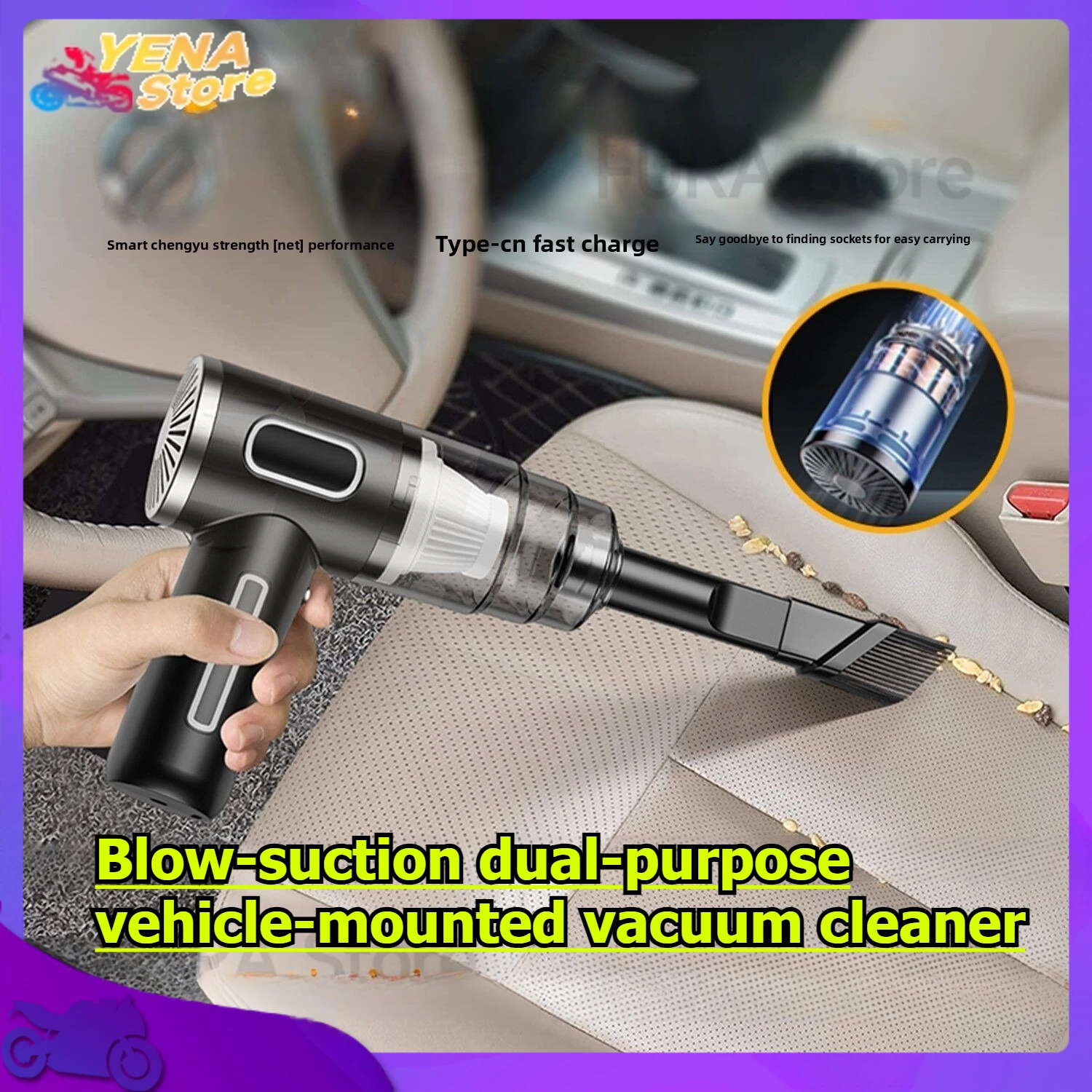 

Dual-purpose car vacuum cleaner, powerful portable handheld car vacuum cleaner, wireless cleaning car accessories