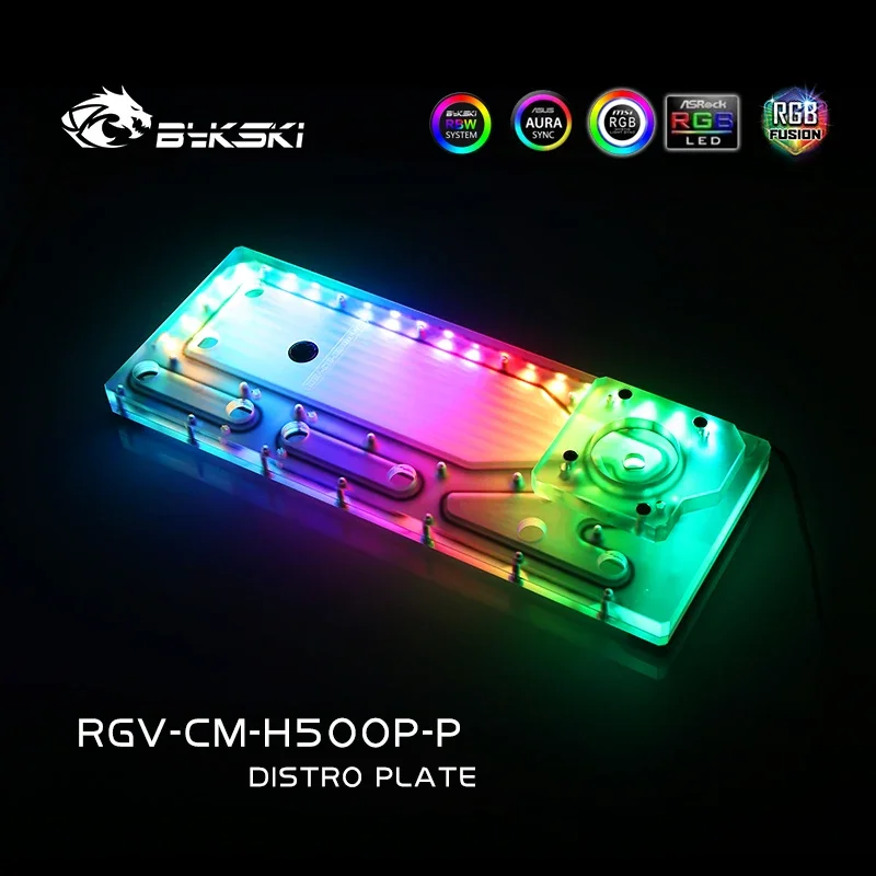 Bykski Distro Plate For Cooler Master H500P Case, 2X 360 Radiator Water Cooling Loop Solution, 12V/5V RGB SYNC, RGV-CM-H500P-P