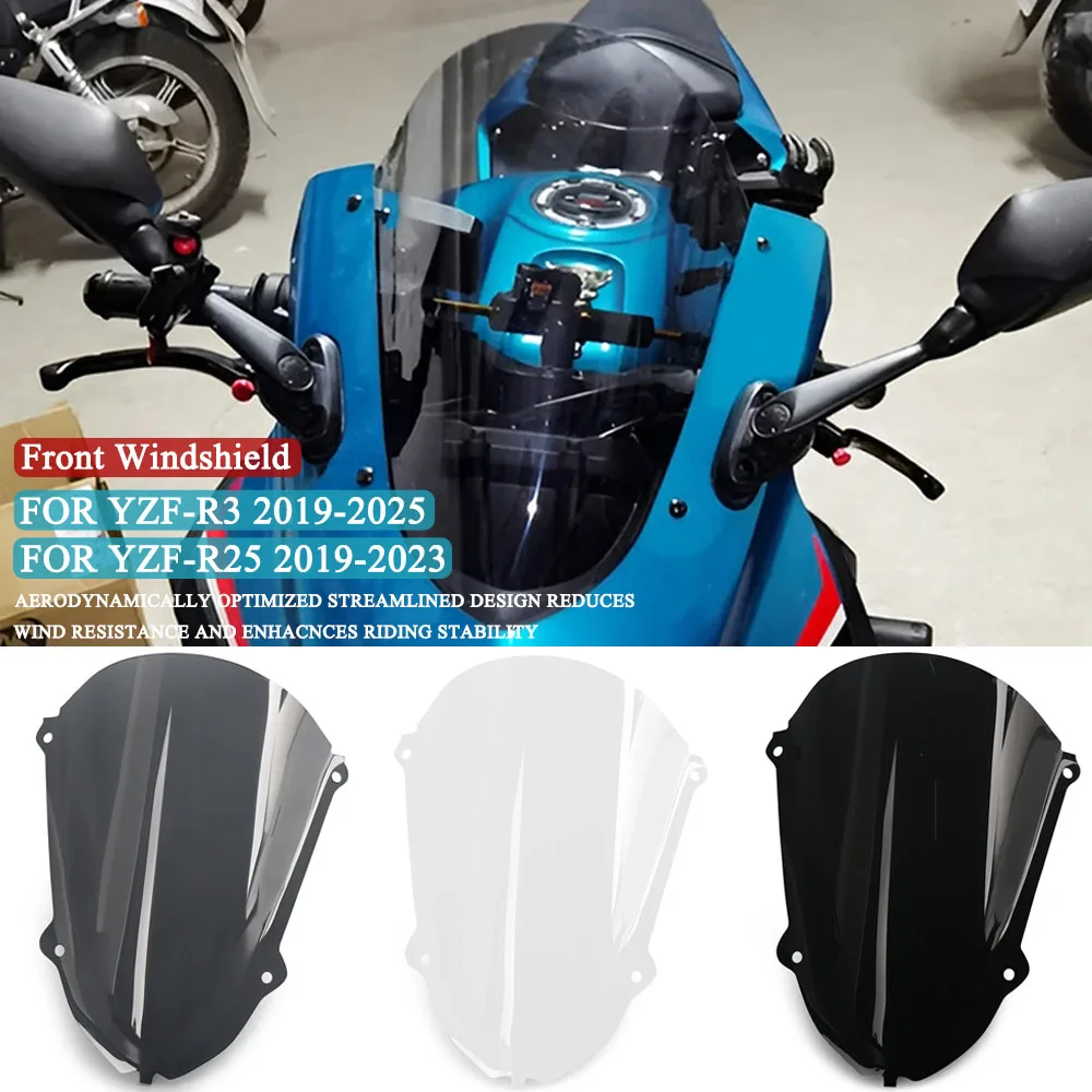 

For YAMAHA YZF-R3 YZF R3 2019-2025 YZF-R25 YZF R25 2019-2023 Motorcycle Windscreen Windshield Fairing YZF-R3 Front Wind ScreenFo
