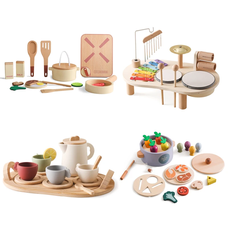 Baby Wooden Montessori Toys Playing House Afternoon Tea Set Model Multifunctional Pot Toys For Baby Birthday Learning Toy Gifts