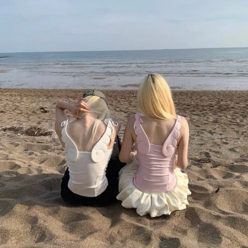 

summer trend slim fit women's versatile outerwear top American hot girl pure desire creative back wing camisole vest