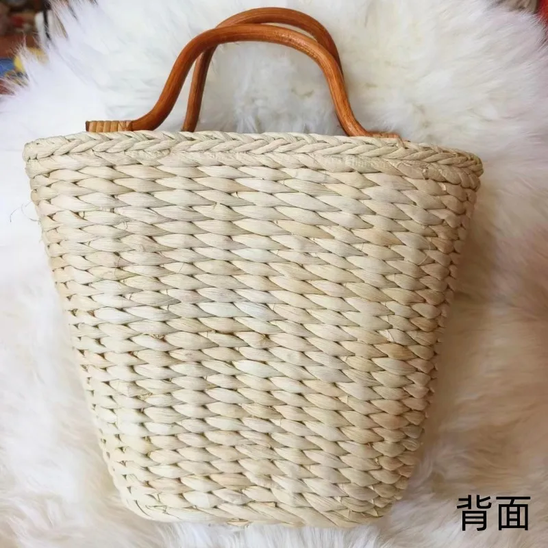 Women Tote Bucket Straw Bag Vintage Embroidered Cornhusk Woven Beach Bag Women\'s Handbags