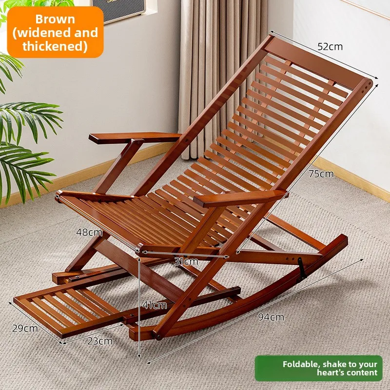 Foldable Bamboo Recliner Lounge, Rocking Sofa Bed for Balcony, Breathable Adult Relaxing Chair, Senior Comfort Rest Seat view 5