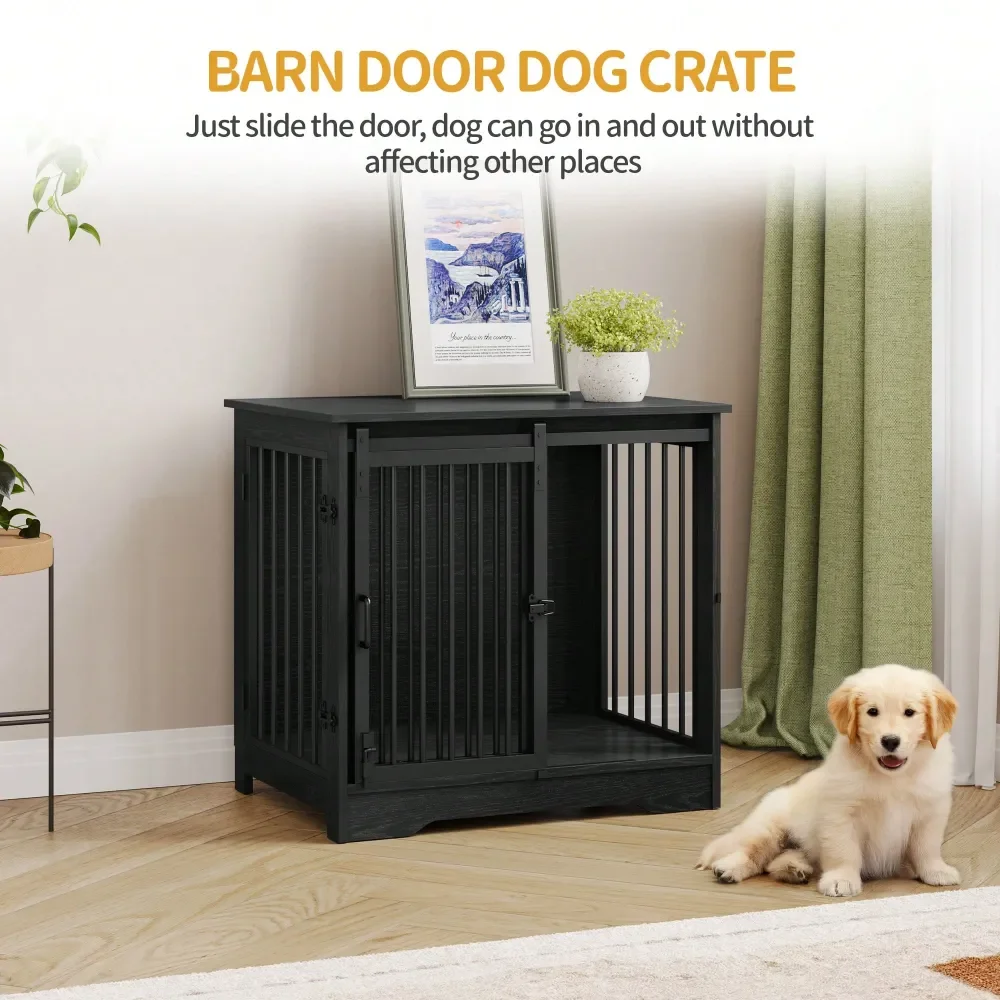 

Dog Crate Furniture, 27.2 Double Door Dog Crate With Barn Door, Dog Kennel Indoor, End Side Table Wooden Dog Crates For Small M