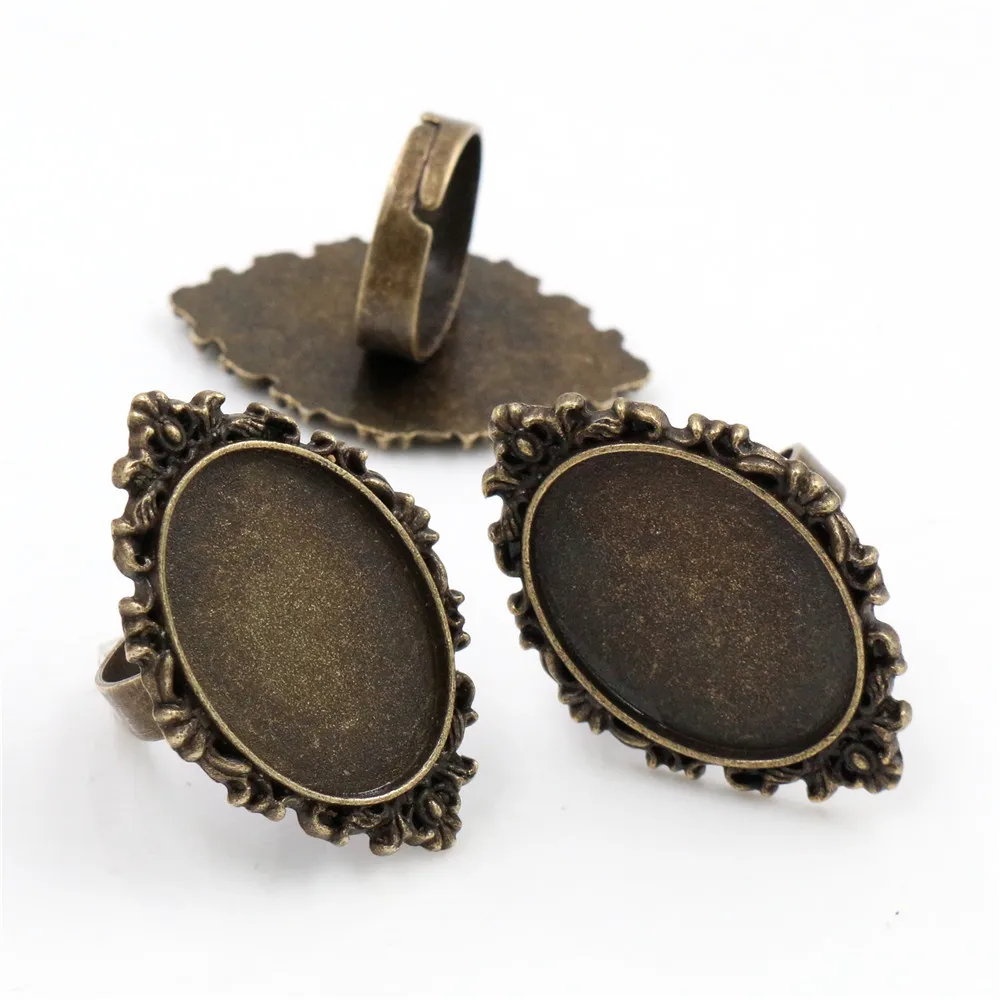 18x25mm 5pcs Antique Bronze and Silver Plated Brass Oval Adjustable Ring Settings Blank/Base,Fit 18x25mm Glass Cabochons