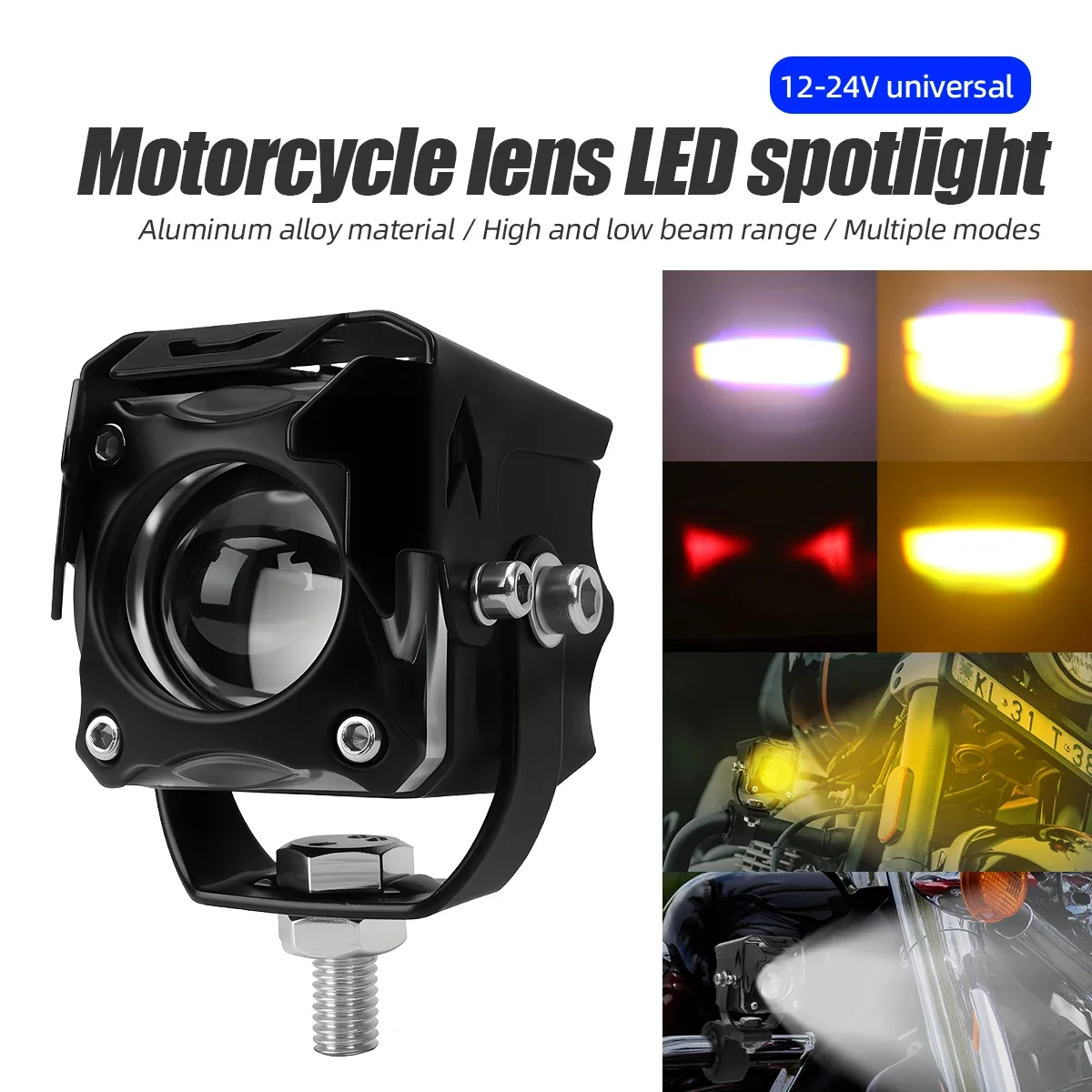 1/2x Motorcycle LED Spotlight 3 Lines 3 Mode Dual Color Hi/low Beam Mini Lens with Red Demon Eye Ring For ATV UTV RV work light
