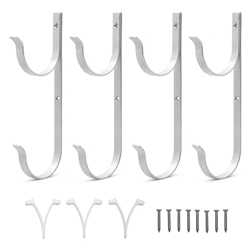 Pool Pole Hanger Premium 4Pc Aluminium Holder Set Hooks Fit For Telescopic Poles, Skimmers, Leaf Rakes, Brushes