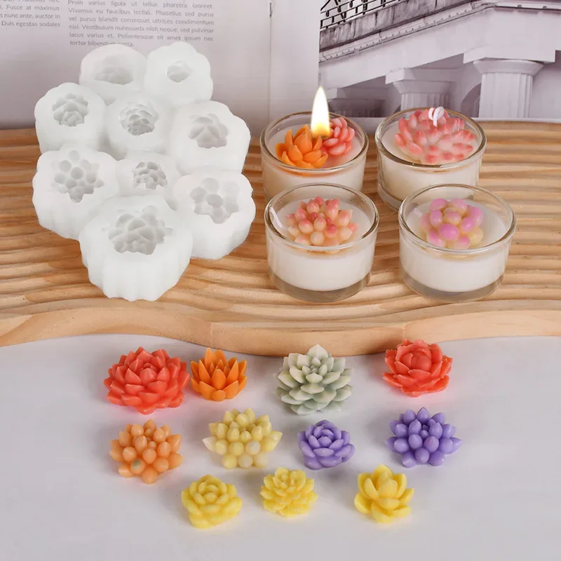 Succulent Flower Scented Candle Silicone Mold Succulent Set Plant Handmade Plaster Resin Molds Candle Molds for Candle Making