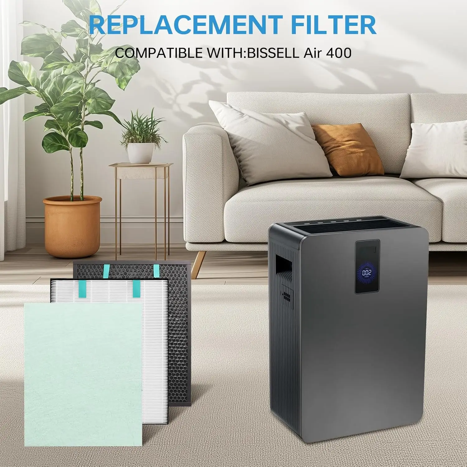 

Bissell Air400 Replacement Filter, 3-Stage Filtration, H13 True HEPA & Activated Carbon, Compatible with Bissell Air400 Air Puri