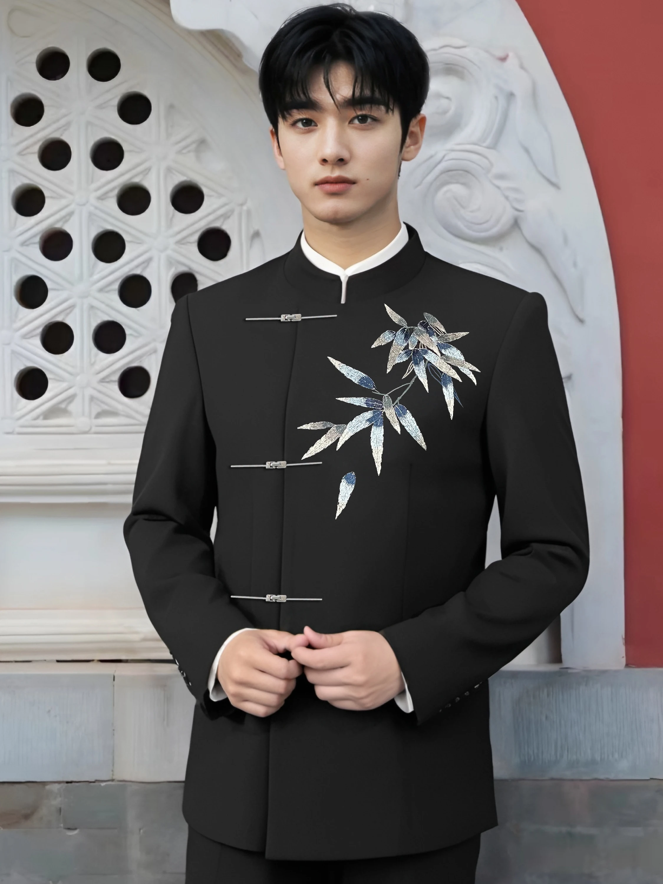

New Chinese Sle Bamboo Embroidered Casual Suit Jaet Men's Thin Wedding Suit Leisure Zhongan Coat Spring Autumn