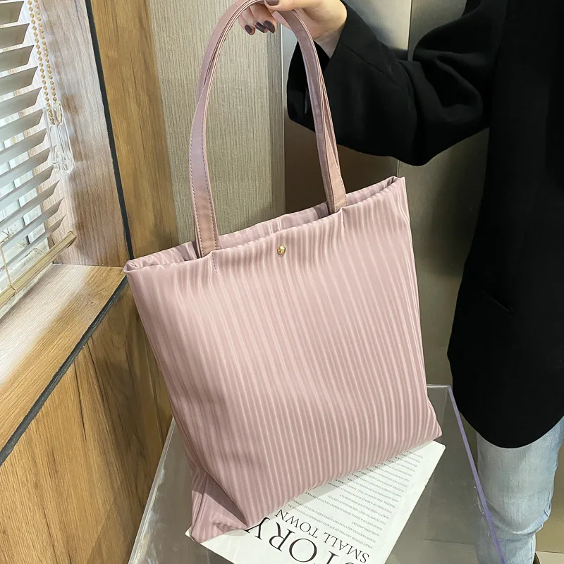 Handbags for Women  Large Capacity Tote Shopper Bag Solid Color Striped Pu Leather Corduroy Lining Bolso De Mujer