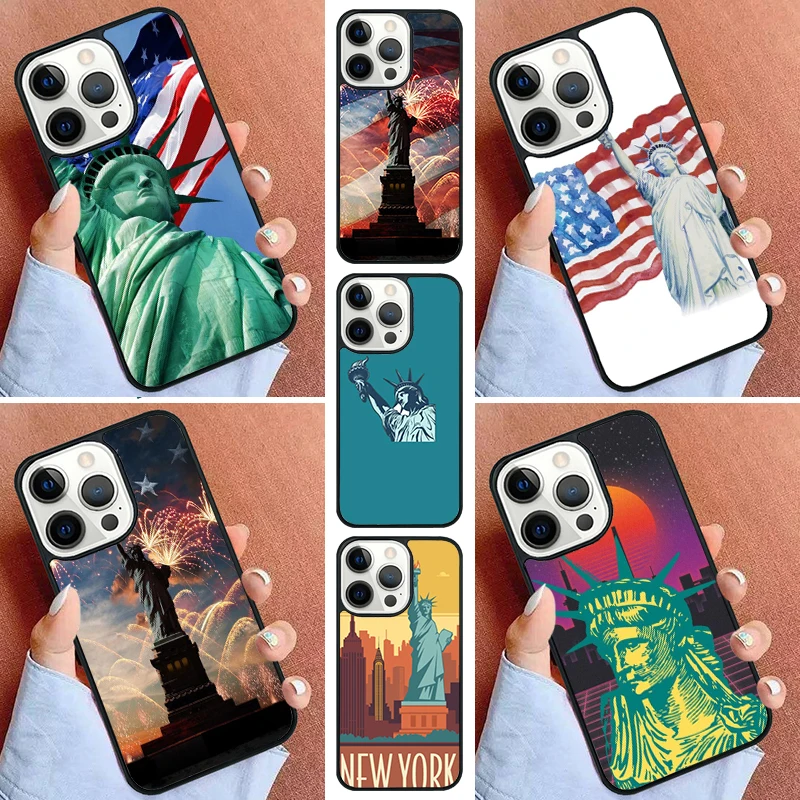 America Flag Statue of Liberty Phone Case For iPhone 16 15 14 Pro 11 13 12 Mini Max SE 2020 6S 7 8 Plus Cover Capa