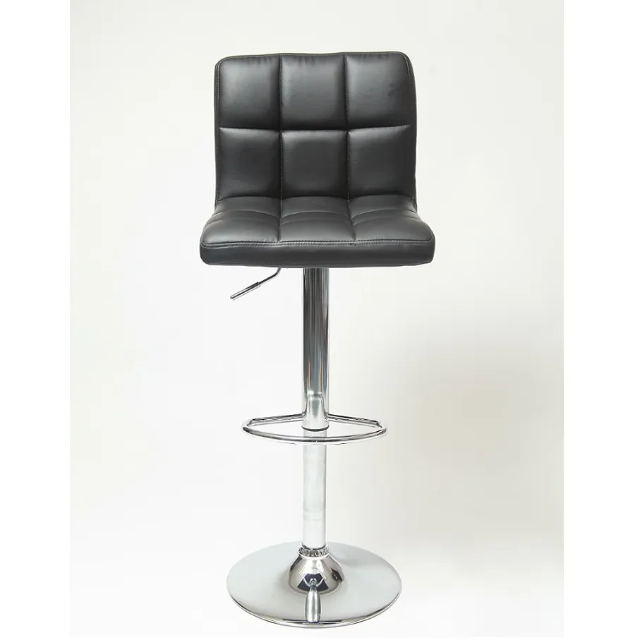 Swivel Faux Leather Adjustable Hydraulic Bar Stool Black Color Set of 2 Bar Stool