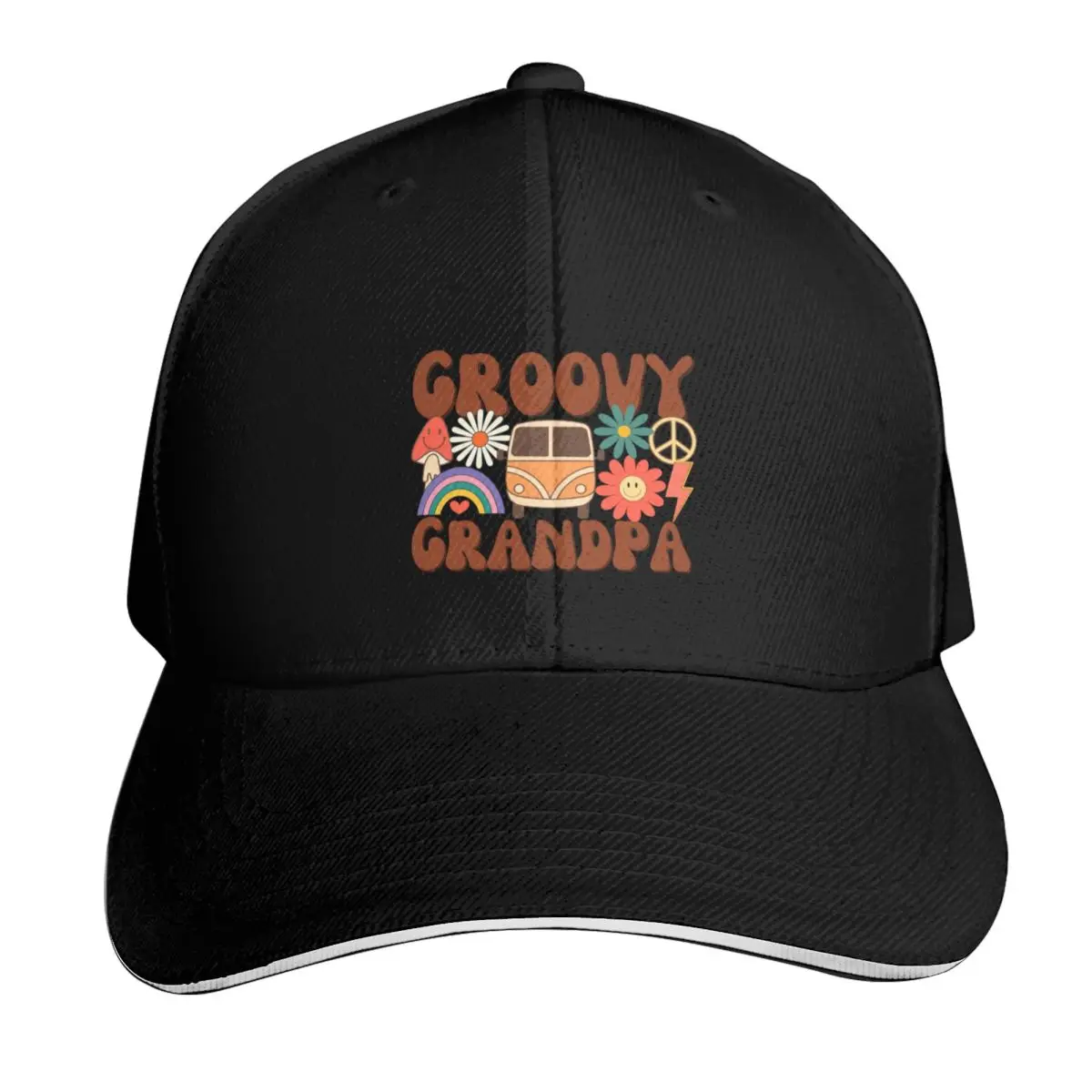 Retro Groovy 60s 70s Grandpa Matching Family Birthday Party Vintage T-Shirt Baseball Cap Men Women Casual Summer Sport Sun Cap