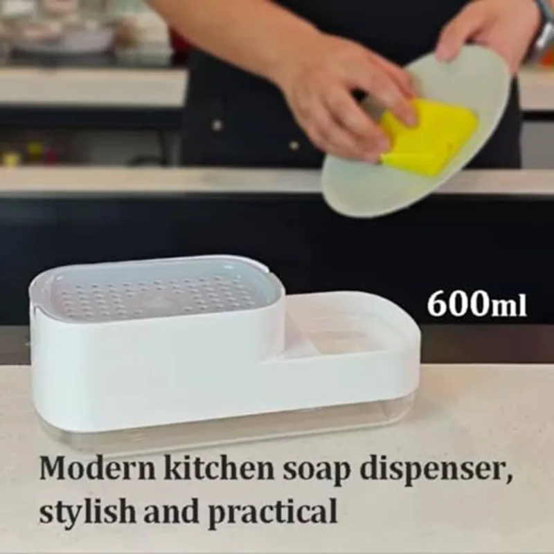 

ABAG Automatic Soap Dispenser Manual Liquid Type With Sponge Holder, Includes Storage Box For Kitchen And Bathroom