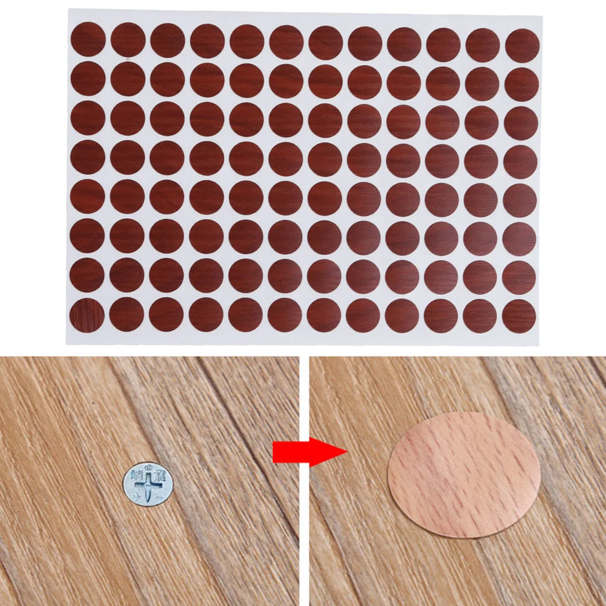 

96pcs Waterproof Screw Hole Covers Non-Slip Pvc Stickers 15Mm Wood Pattern Decorative Caps Fadeless Eco-Friendly Peel Stick