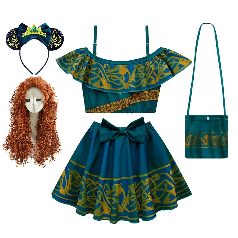 Halloween Brave Girls Merida Princess Dress for 2-10 Age Christmas Carnival Masquerade Children Birthday Party Cosplay Costume