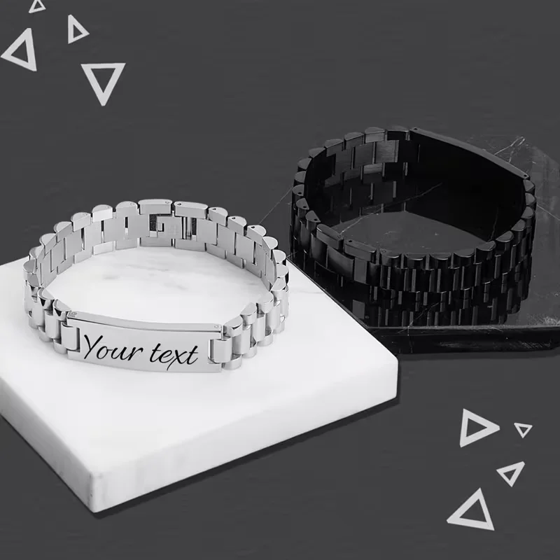 Personalized Engraved Name Men's Bracelet, Fashion 304L Stainless Steel Custom Text Bracelet, Prefect Gifts for Dad & Boyfriend - view 3