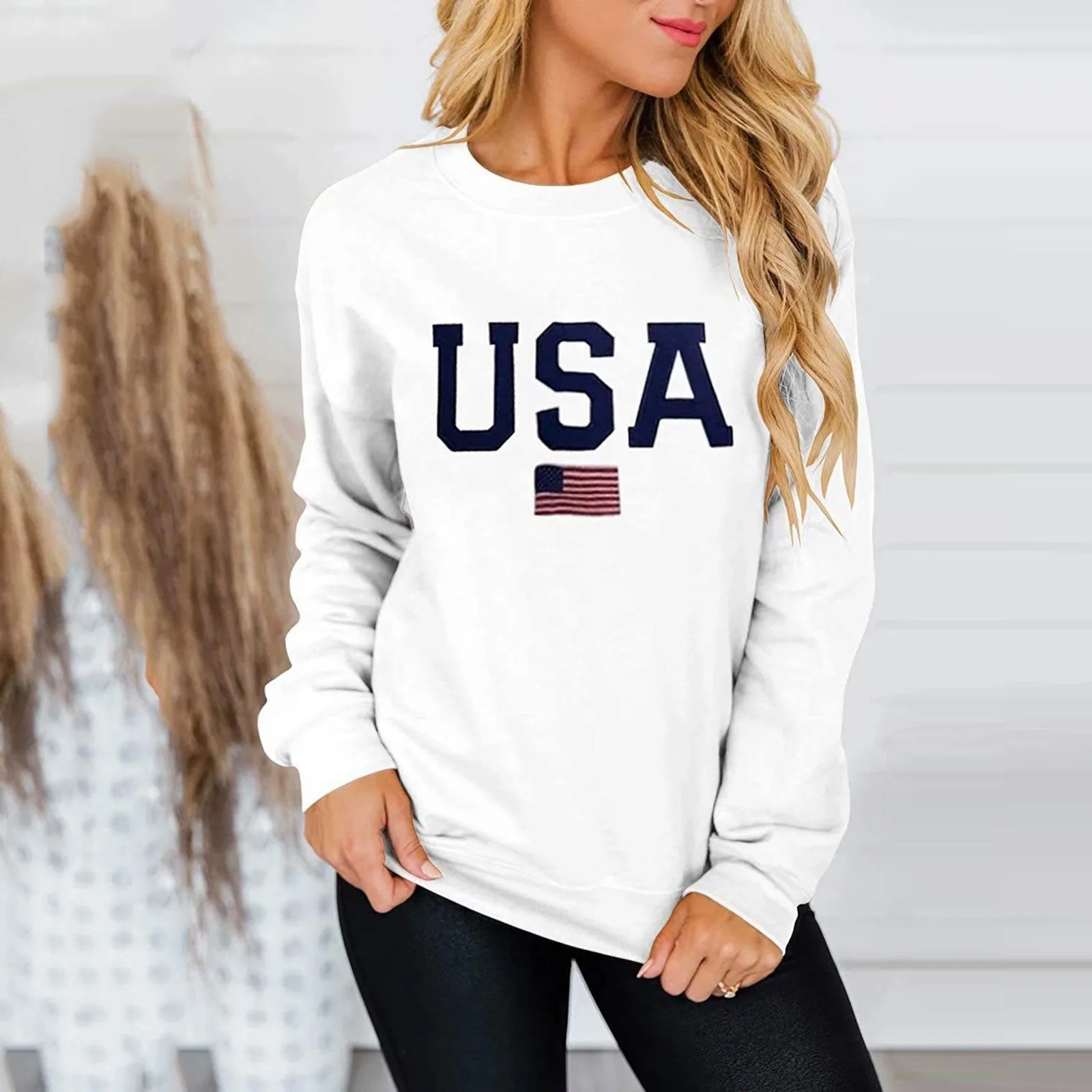 Letter USA Sweatshirt Women Fashion Long Sleeve Hoodies Chic Pullovers Tops Harajuku Jumper Casual Loose Sweatshirts Moletom