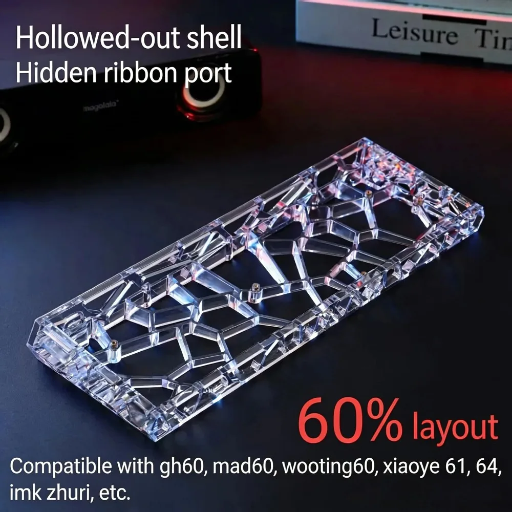 

GH60 Keyboard Case Hollow Transparent 60% Key Layouts Out Keyboard Shell for Holy60/MAD60/GT60/Wooting60HE/win60 DIY Custom Gift