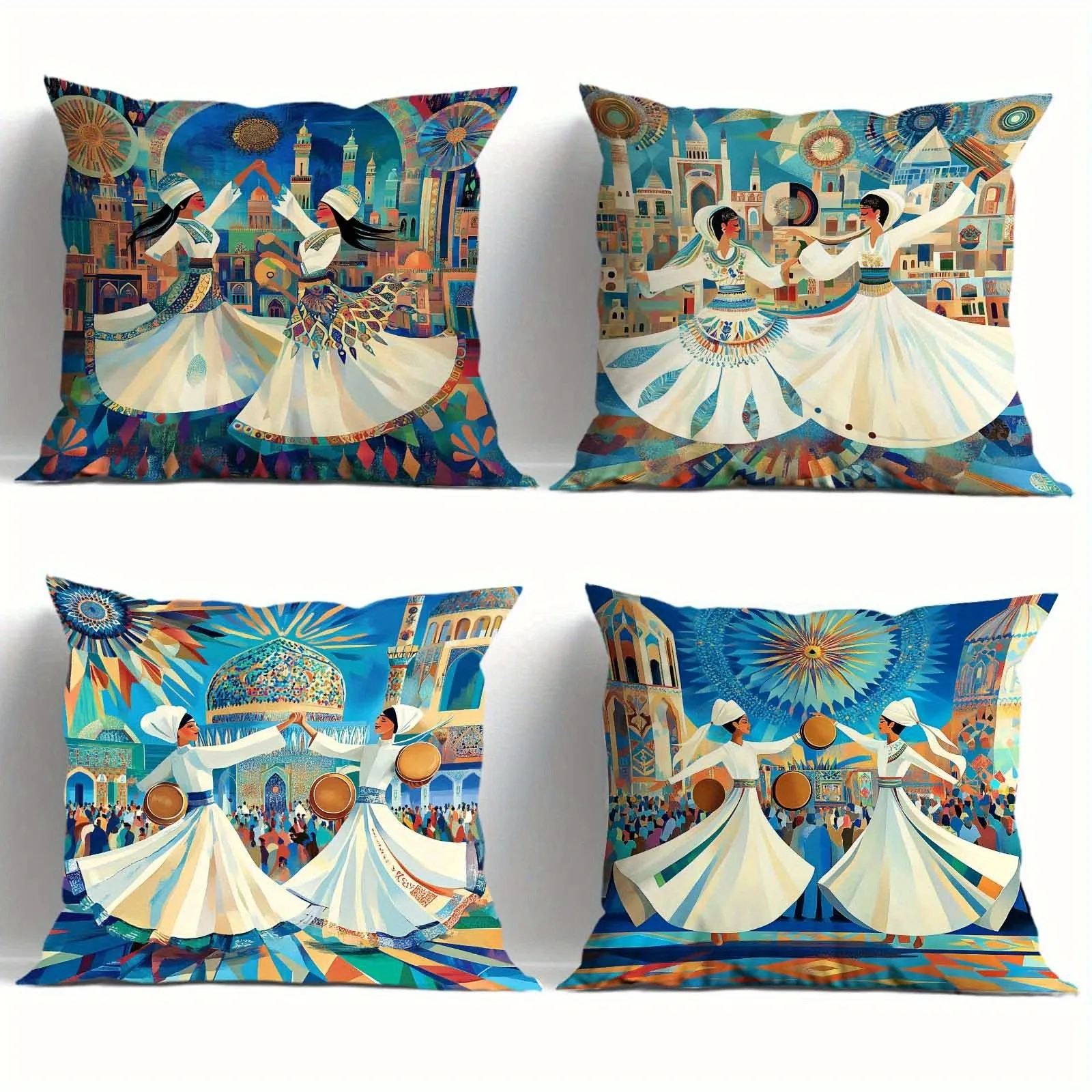 

Яркая наволочка для народных танцев на Ближнем Востоке - красочная наволочка с принтом культурного искусства и городской пейзажа для дивана, спальни, гостиной