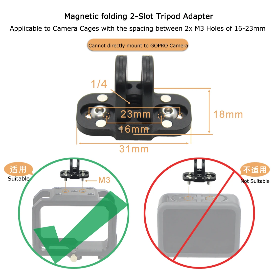 Metall Basis halterung Mini Stativ Adapter m3 Befestigungs schrauben für Gopro Dji Action 4 Kamera Käfig Rig Rahmen Halterung Selfie Stick Halter – Detail 21