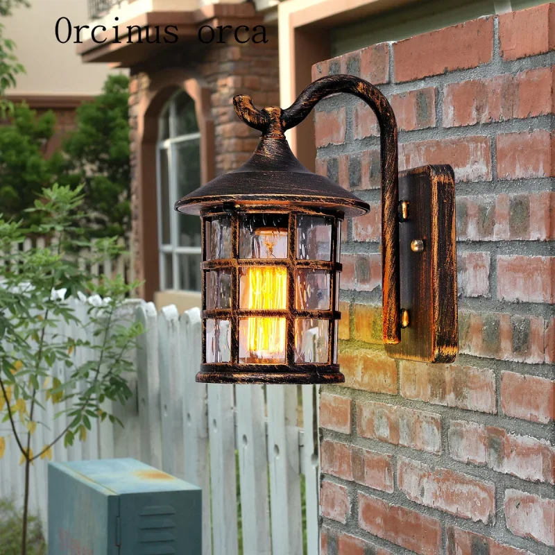 American Antique Iron Art outdoor wall lamp courtyard living room corridor rural creative personality waterproof LED wall lamp