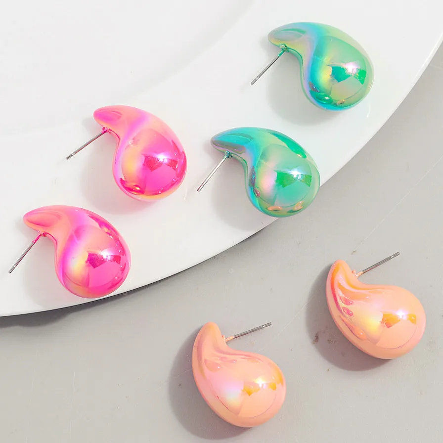 New AB Colorful Chunky Teardrop Earrings Dupes for Women Smooth Hollow Thick Water Drop Earring Hoops Trendy Jewelry Lightweight