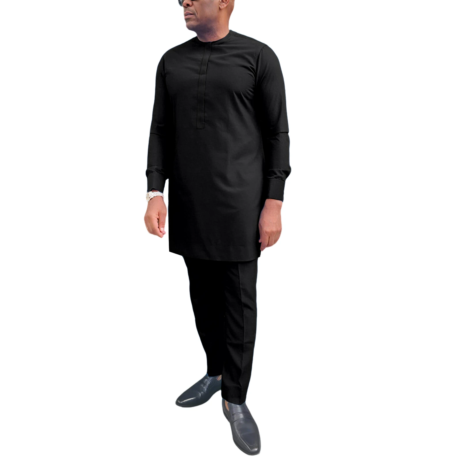 African Outfits for Men Nigeria Long Sleeve 2 Piece Set Shirt and Pant Dashiki Casual Attire for Weddings, Parties, Dances